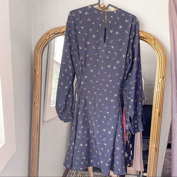 Theory Lace Up Side Floral Mini Dress Silk 8 - Picture 9 of 12